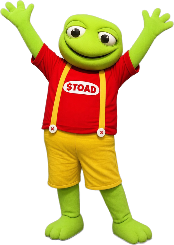 El Toad Pepe cheering with both arms up